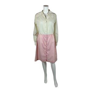 Vintage 60s Shirt Dress Women's Large Pink Cream Adorable Dotted Swiss